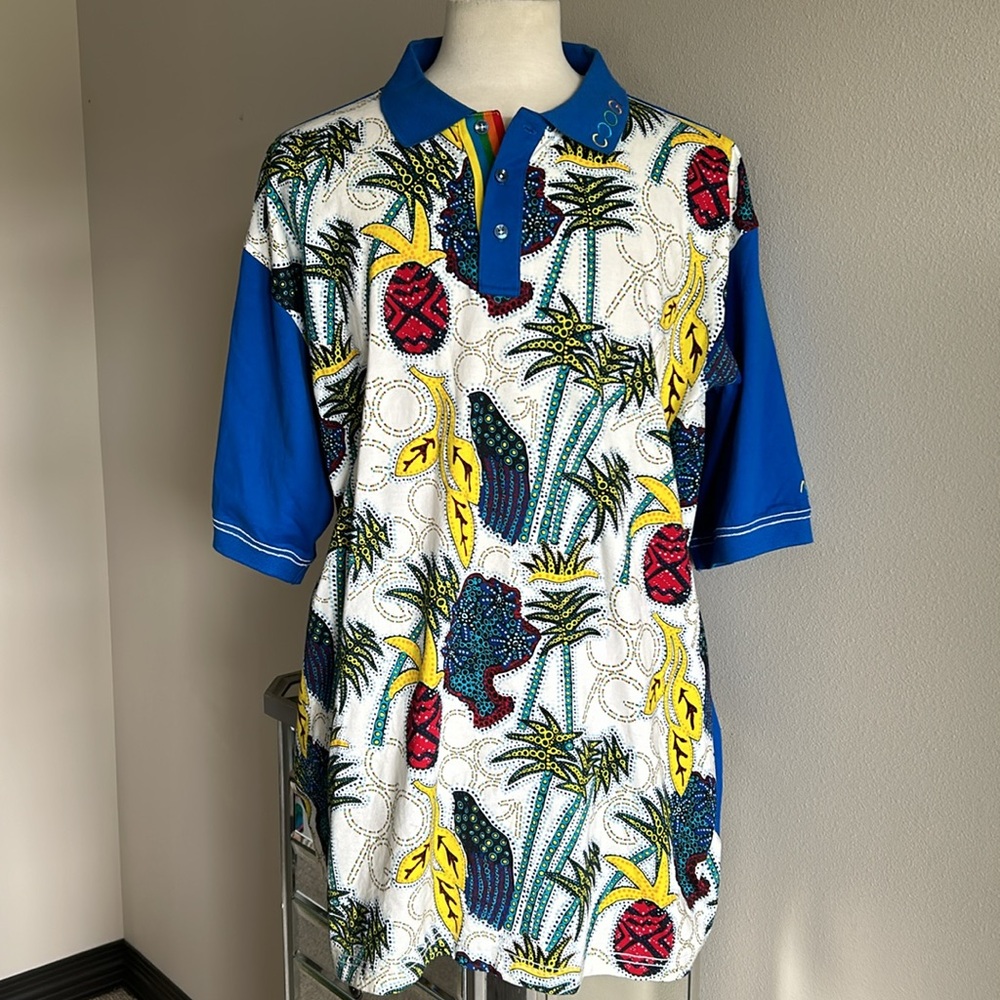 Coogi | Mens 90s Vintage Tropical Print Short Sleeve Polo Tshirt - Size XXXL